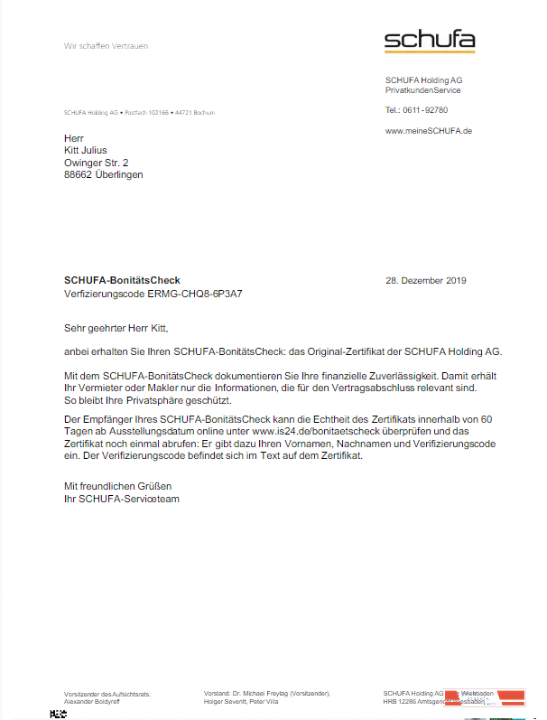 GERMANY SCHUFA utility bill Word and PDF template